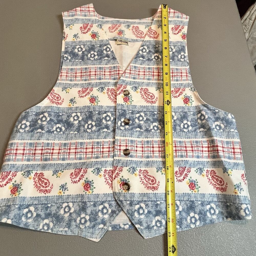 Vintage 80s 90s Momcore Floral Denim Vest Womens XL Boho Grannycore Vivaldi - Picture 3 of 8